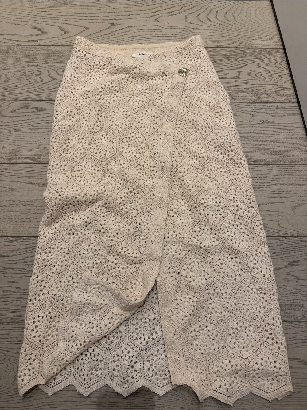 ba&sh Cream Crochet Wrap Midi Skirt